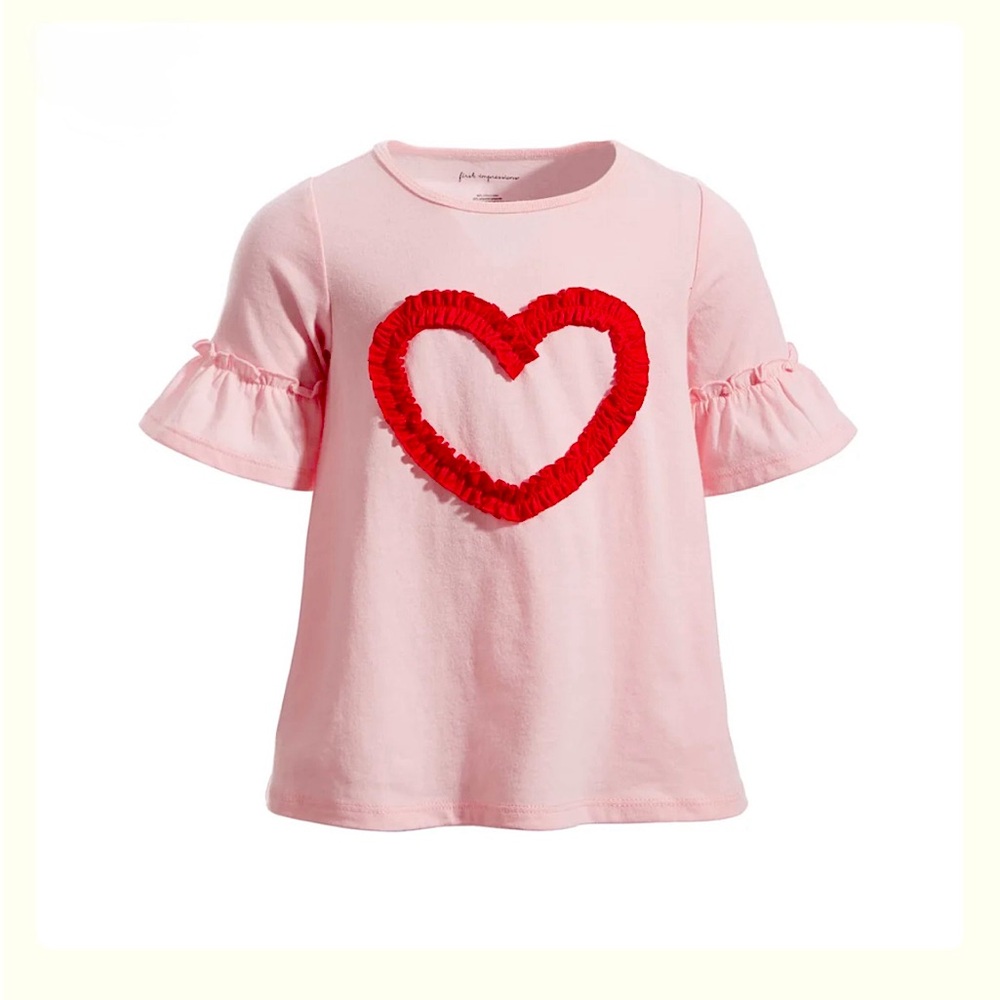 First Impressions short sleeve Pink Top with a Red Ribbon Heart
